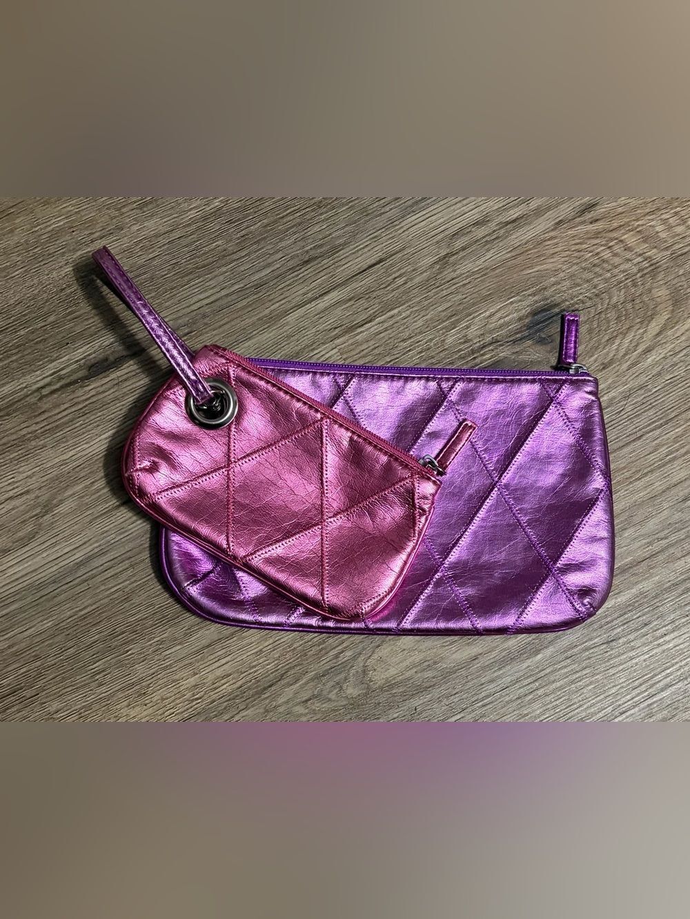 Metallic Pink & Purple Quilted Wristlet Set